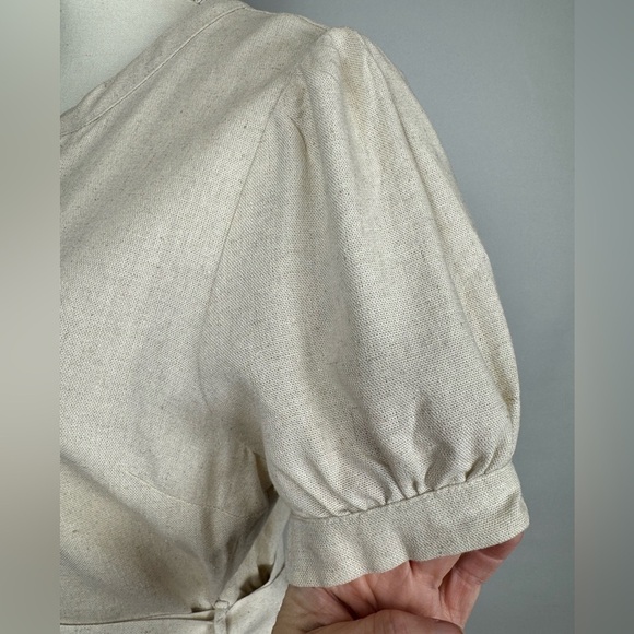 NWT Monteau Shirtdress Short Sleeves Linen Blend Belt Beige Medium Preppy - Picture 4 of 10